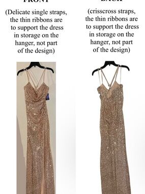 Morgan & Co. Champagne Sequin Cowl Neck Evening Dress